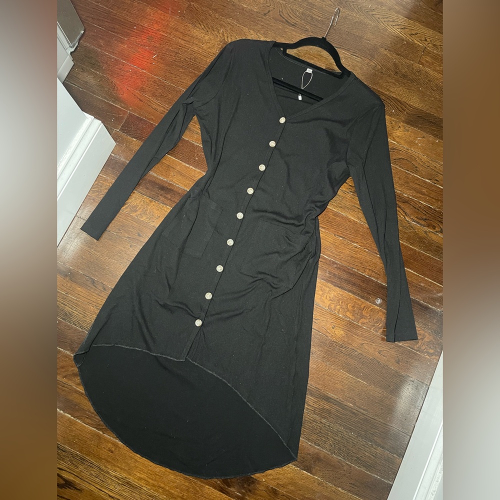 High-low long black cardigan / sweater dress